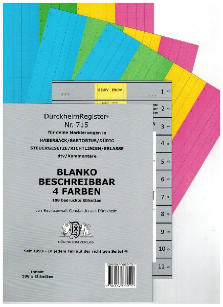 DürckheimRegister® BLANKO-FARBE Beschreibbar für Gesetzestexte mit Stichworten