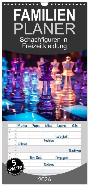 Familienplaner 2026 - Schachfiguren in Freizeitkleidung mit 5 Spalten (Wandkalender, 21 x 45 cm) CALVENDO
