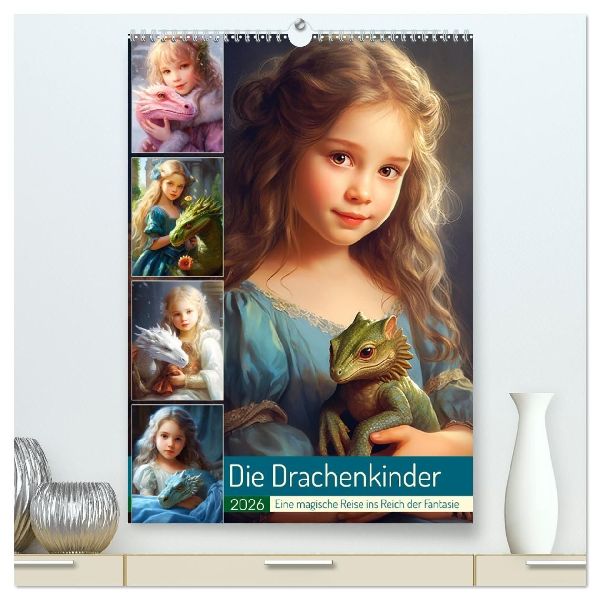 Die Drachenkinder. Eine magische Reise ins Reich der Fantasie (hochwertiger Premium Wandkalender 2026 DIN A2 hoch), Kunstdruck in Hochglanz
