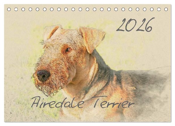 Airedale Terrier 2026 (Tischkalender 2026 DIN A5 quer), CALVENDO Monatskalender