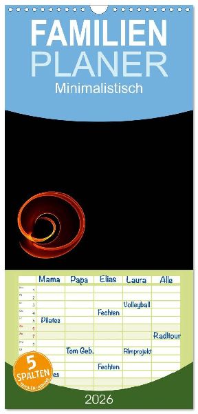 Familienplaner 2026 - Minimalistisch mit 5 Spalten (Wandkalender, 21 x 45 cm) CALVENDO