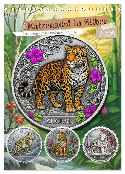 Katzenadel in Silber (Tischkalender 2026 DIN A5 hoch), CALVENDO Monatskalender