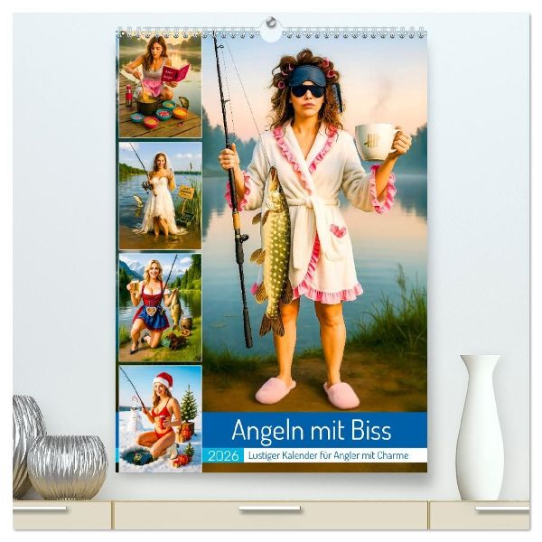 Angeln mit Biss - Lustiger Kalender für Angler mit Charme (hochwertiger Premium Wandkalender 2026 DIN A2 hoch), Kunstdruck in Hochglanz