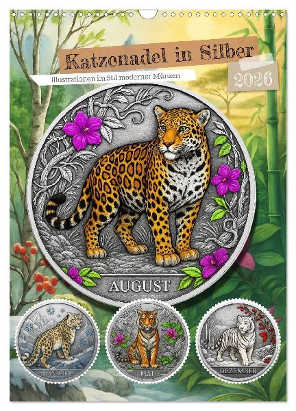 Katzenadel in Silber (Wandkalender 2026 DIN A3 hoch), CALVENDO Monatskalender