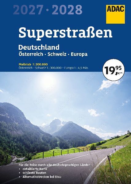 ADAC Superstraßen Autoatlas 2027/2028 Deutschland 1:200.000, Österreich, Schweiz 1:300.000 mit Europa 1:4,5 Mio.