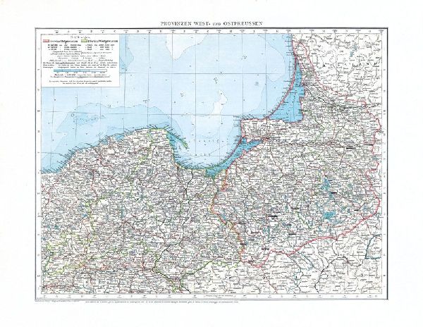 Historische Karte: Provinzen WESTPREUSSEN und OSTPREUSSEN im Deutschen Reich - November 1897 [gerollt]