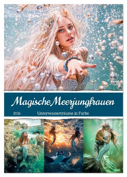 Magische Meerjungfrauen - Unterwasserträume in Farbe (Wandkalender 2026 DIN A2 hoch), CALVENDO Monatskalender