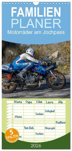 Familienplaner 2026 - Motorräder am Jochpass mit 5 Spalten (Wandkalender, 21 x 45 cm) CALVENDO