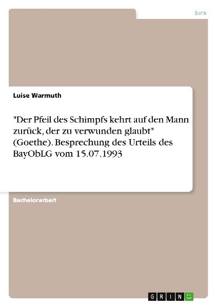 "Der Pfeil des Schimpfs kehrt auf den Mann zurück, der zu verwunden glaubt" (Goethe). Besprechung des Urteils des BayObLG vom 15.07.1993