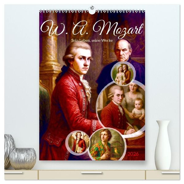 Wolfgang Amadeus Mozart. Sein Leben, seine Werke (hochwertiger Premium Wandkalender 2026 DIN A2 hoch), Kunstdruck in Hochglanz