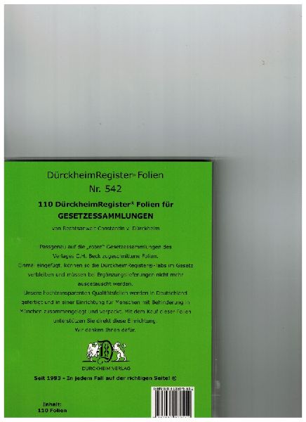 110 DürckheimRegister®-FOLIEN zum Einheften in Gesetzessammlungen