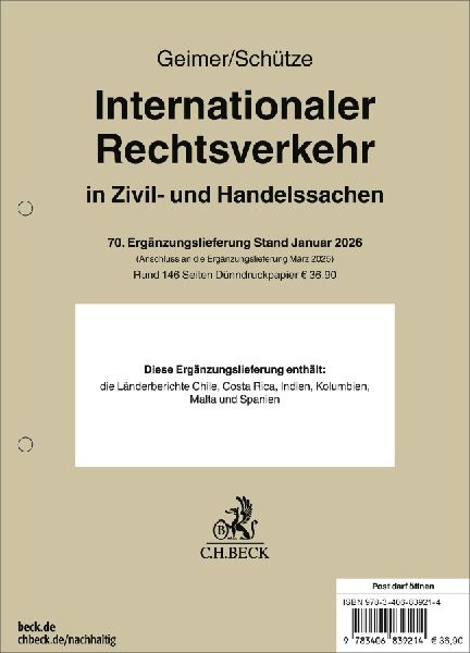 Internationaler Rechtsverkehr in Zivil- und Handelssachen 70. Ergänzungslieferung
