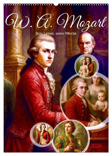 Wolfgang Amadeus Mozart. Sein Leben, seine Werke (Wandkalender 2026 DIN A2 hoch), CALVENDO Monatskalender