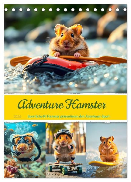 Adventure Hamster - Sportliche KI Hamster präsentieren den Abenteuer-Sport (Tischkalender 2026 DIN A5 hoch), CALVENDO Monatskalender