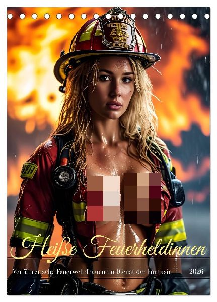 Heiße Feuerheldinnen - Verführerische Feuerwehrfrauen im Dienst der Fantasie (Tischkalender 2026 DIN A5 hoch), CALVENDO Monatskalender