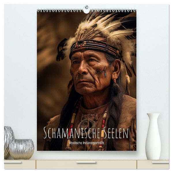 Schamanische Seelen: Mystische Indianerportraits (hochwertiger Premium Wandkalender 2026 DIN A2 hoch), Kunstdruck in Hochglanz